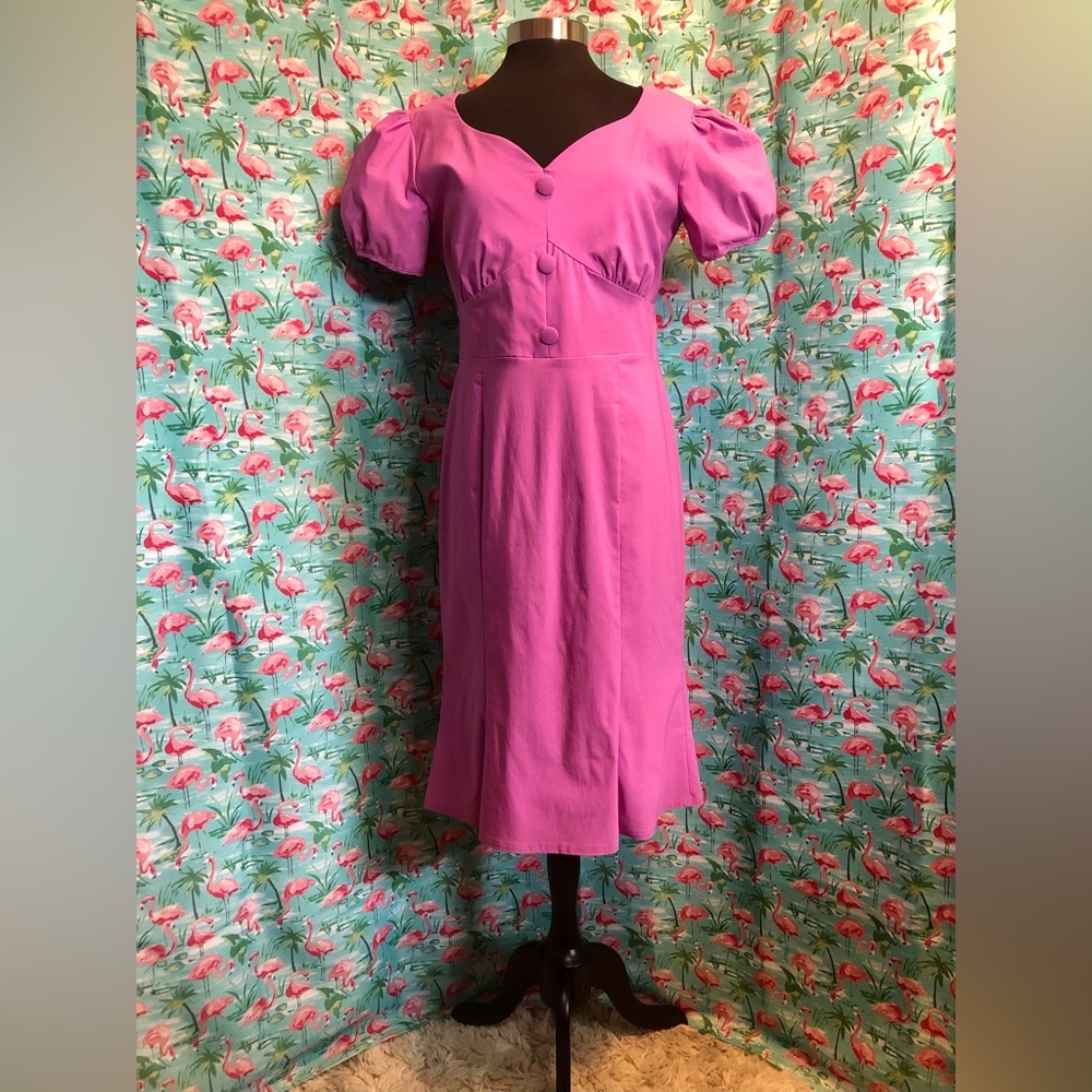 Dolly And Dotty Fishtail Vintage Style Dress Women’s Fuchsia Pink New - Picture 3 of 10
